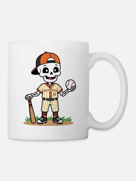 Niedlicher Skelett-Baseballspieler Spooky Halloween - Tasse - Weiß