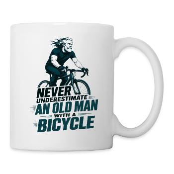 Nie unterschätzen: Alter Mann am Fahrrad - Tasse - Weiß - Rechts