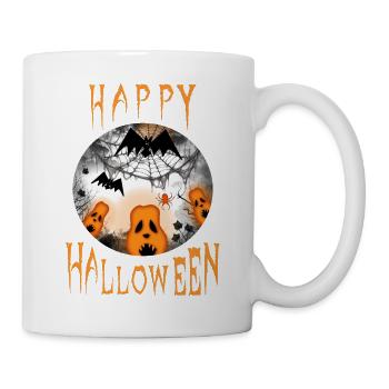 Halloween mit Kürbissen Fledermäusen Spinnen - Tasse - Weiß - Rechts