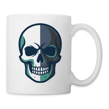 Stilisierte Totenkopfgrafik mit geteiltem Farbdesign - Tasse - Weiß - Rechts