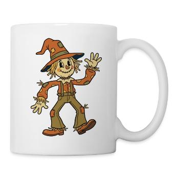 Freundliche Vogelscheuche, die mit einem Lächeln zum Gruß winkt - Tasse - Weiß - Rechts