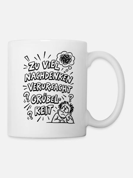 Lustiger Overthinking Spruch im Comic-Stil - Tasse - Weiß