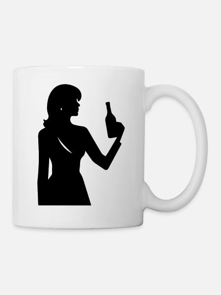 Frau mit Flasche im Profil Silhouette - Tasse - Weiß