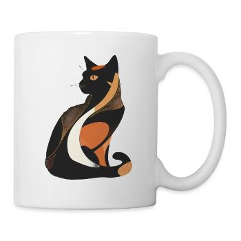 Katzensilhouette im Art-Deco Farbspiel - Tasse - Weiß - Rechts