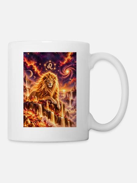 Löwe im kosmischen Feuerreich - Tasse - Weiß