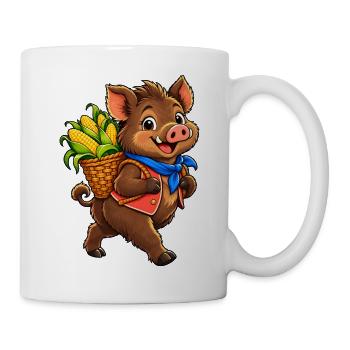 Erntefreudiges Schweinchen mit Körben - Tasse - Weiß - Rechts