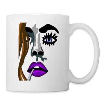 Intensives Model Lippenporträt Neonfarben - Tasse - Weiß - Rechts