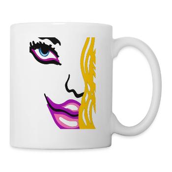 Neon Frauen Model Gesicht mit gelbem Haar - Tasse - Weiß - Rechts