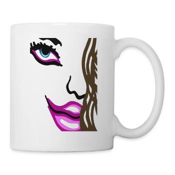 Farbige Lippen und Auge Pop-Art Frauen Portrait - Tasse - Weiß - Rechts