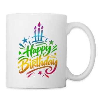Zum Geburtstag viel Glückwunsch – bunter Farbverlauf - Tasse - Weiß - Rechts
