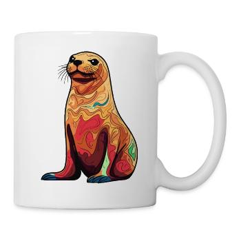 Bunter Seelöwen-Illustration - Tasse - Weiß - Rechts