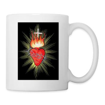 Feuriges Jesus Heiliges Herz mit Stacheldraht  - Tasse - Weiß - Rechts