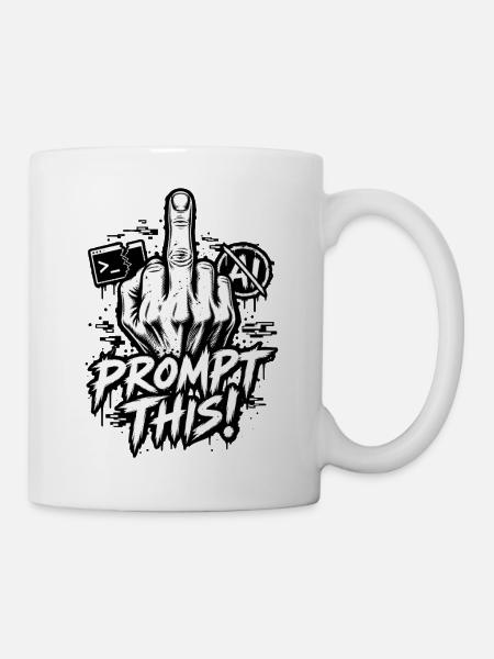 Ironie: Prompt – Anti-KI-Chat – Mittelfinger - Tasse - Weiß