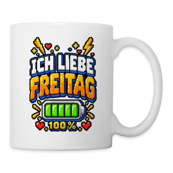 Ich liebe Freitag – Pixel Büro Spruch - Tasse - Weiß - Rechts