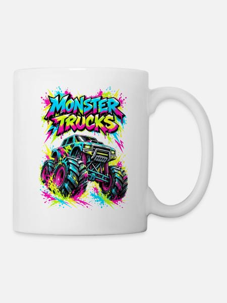 Monster Trucks Graffiti Neon - Tasse - Weiß
