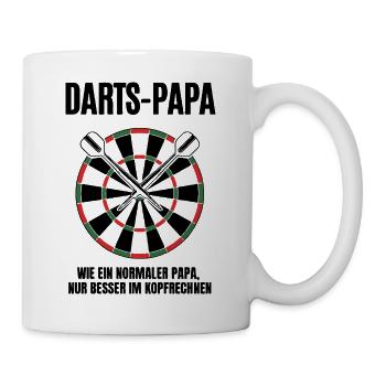 Darts Papa Kopfrechnen Bunte Dartscheibe Spruch - Tasse - Weiß - Rechts
