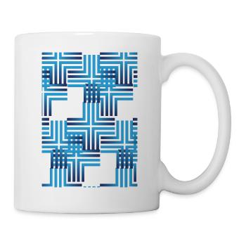 Geometrisches Blau-Raster Muster - Tasse - Weiß - Rechts
