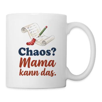 Chaos? Mama kann das. – Liste, Stift und Socke - Tasse - Weiß - Rechts