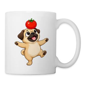 Süßer Mops Cartoon balanciert Tomate - Tasse - Weiß - Rechts