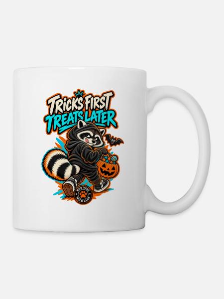 RobVibe Wildclub – Halloween-Waschbär - Tasse - Weiß