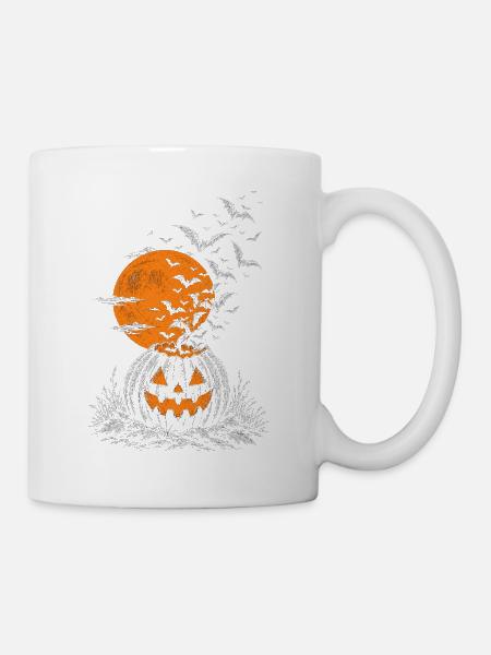 Kürbislaterne mit Fledermausschwarm - Tasse - Weiß