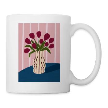Tulpenstrauß in gestreifter Vase - Tasse - Weiß - Rechts
