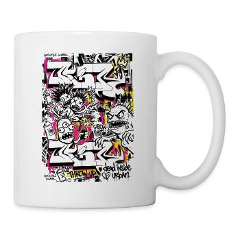 Neon-Graffiti auf urbaner Silhouette - Tasse - Weiß - Rechts
