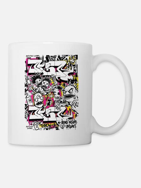 Neon-Graffiti auf urbaner Silhouette - Tasse - Weiß