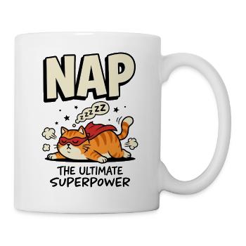 Schlafende Superhelden-Katze – Nap Superpower - Tasse - Weiß - Rechts