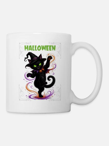Halloween black cat dancing - Tasse - Weiß