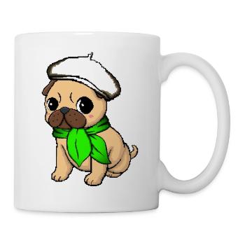 Beige Beret Mops - Tasse - Weiß - Rechts