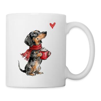 Dackel Weihnachten Kakao Geschenk Hundeliebhaber - Tasse - Weiß - Rechts