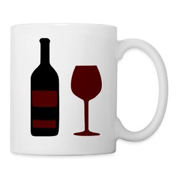 Wein Weinflasche mit Weinglas weinrot Geschenk  - Tasse - Weiß - Rechts