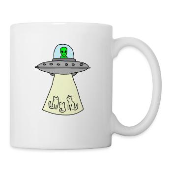 Katze Katzen mit Alien und Ufo - Tasse - Weiß - Rechts