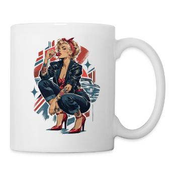 Rebellisches Rockabilly Pin-Up Girl mit Kirsche - Tasse - Weiß - Rechts