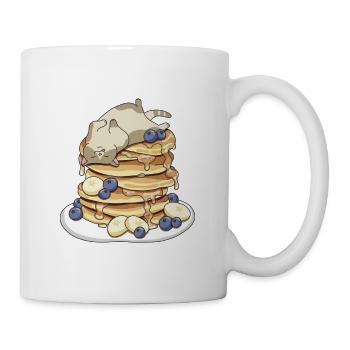 Satte Katze auf Pfannkuchen – Rund & Glücklich - Tasse - Weiß - Rechts