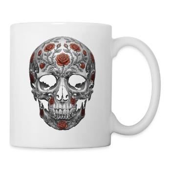 Rose Skull Blumen-Tattoo-Kunst - Tasse - Weiß - Rechts