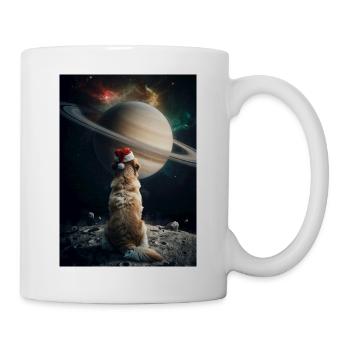 Weihnachts-Golden-Retriever vor dem Saturn - Tasse - Weiß - Rechts