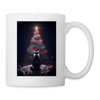 Katze vor dem Nebel-Weihnachtsbaum - Tasse - Weiß - Rechts