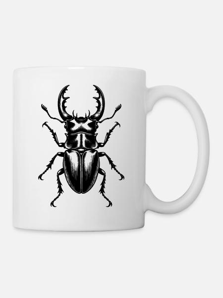 Hirschkäfer – Detaillierte Schwarz Weiß Gravur - Tasse - Weiß