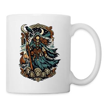 Nordische Runenjägerin im Mondschein - Tasse - Weiß - Rechts