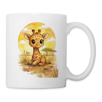 Süße Babygiraffe in der Savanne – Aquarell - Tasse - Weiß - Rechts