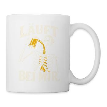 Läuft bei mir Bier Skelett Saufen Spruch Geschenk - Tasse - Weiß - Rechts