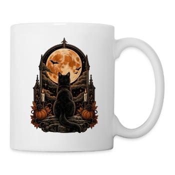 Schwarze Katze Vollmond Magie - Tasse - Weiß - Rechts
