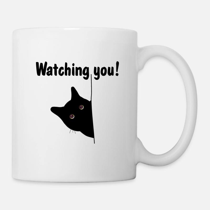 Black cat is watching you! - Mug - white