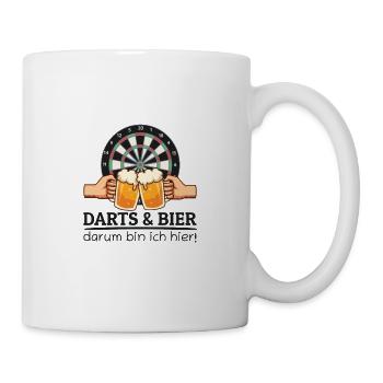 Darts Und Bier Darum Bin Ich Hier Dart Sprüche - Tasse - Weiß - Rechts