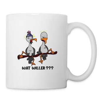 Zwei witzige Möwen mit Spruch : "Wat willer ?" - Tasse - Weiß - Rechts