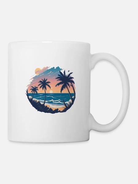 Sonnenuntergang am Palmenstrand - Tasse - Weiß