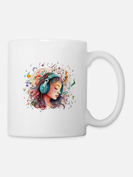 Girl with headphones listening to music 2 - Mug - white