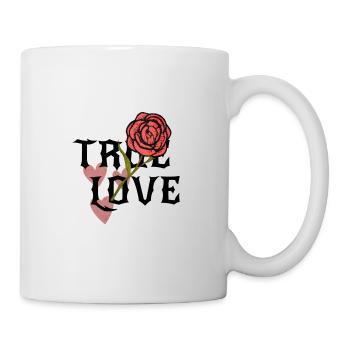 Wahre Liebe, blühendes Gefühl, Herz und Rose - Tasse - Weiß - Rechts